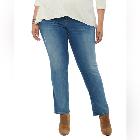 Democracy Ab Solution Straight Leg Blue Jeans Destructed Women Plus Size 22W NWT - Picture 1 of 16